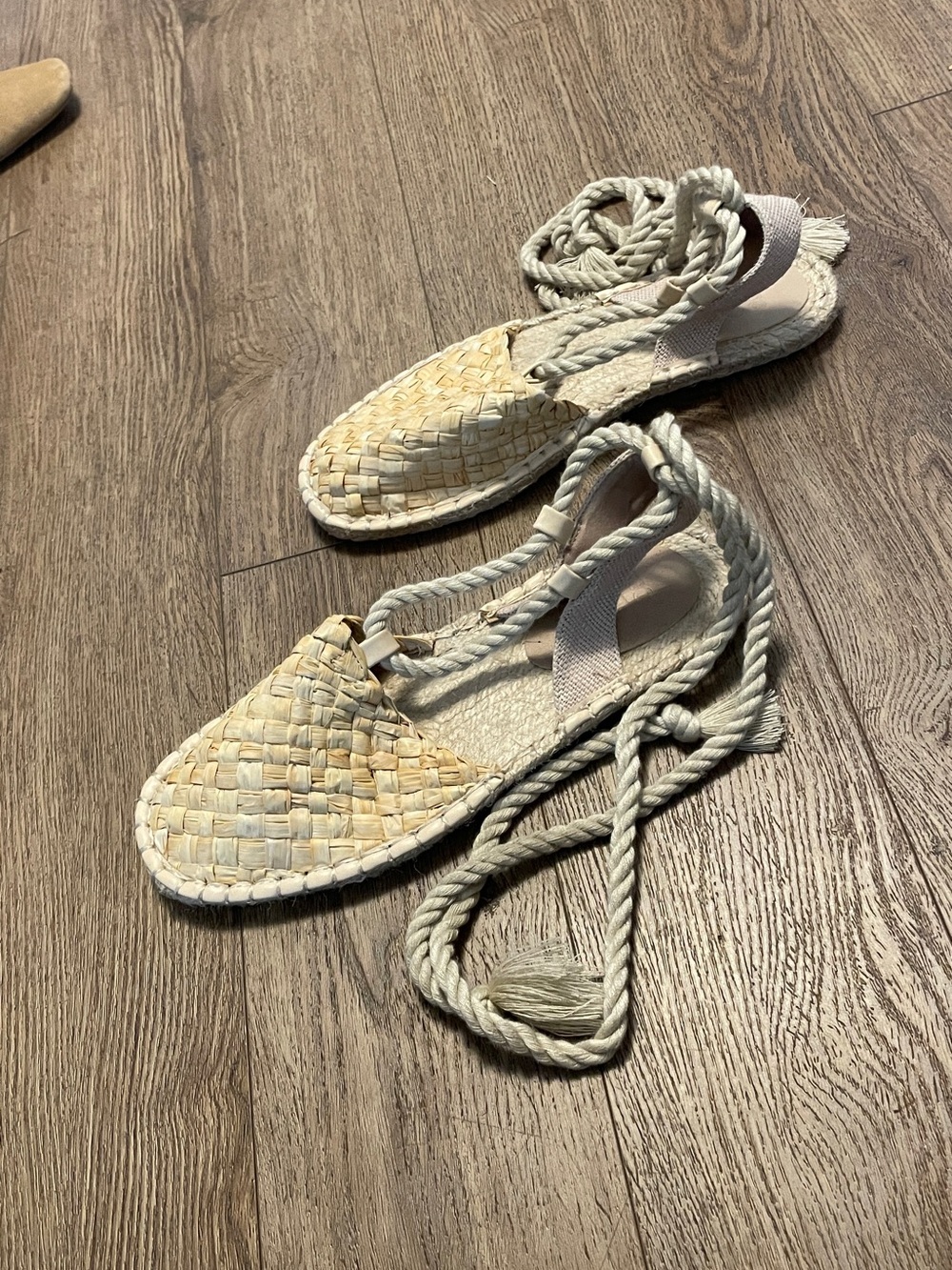 ASOS Cream Woven Espadrille Lace-Up Sandals